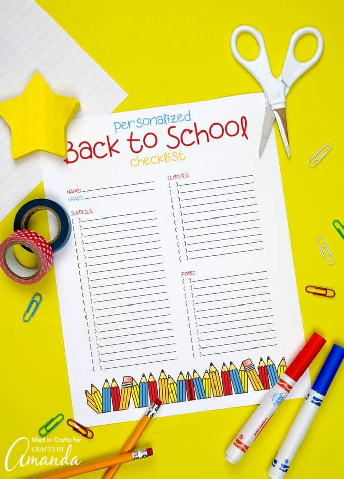 Free Printable Back to School Checklist Crafts by Amanda