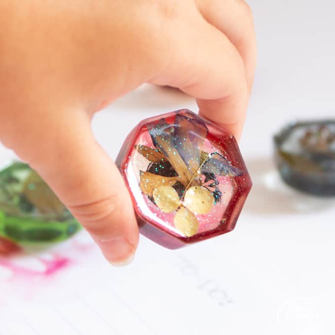 pink resin magnet with pressed flowers