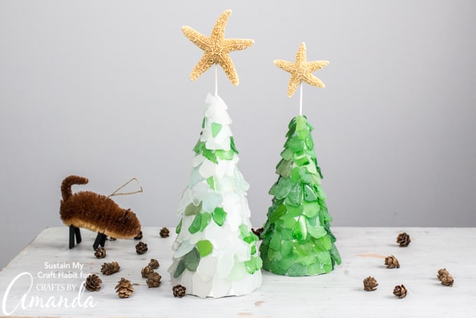 DIY seaglass Christmas tree with starfish toppers