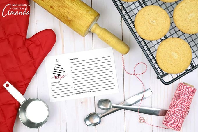 recipe card with rolling pin and cookies