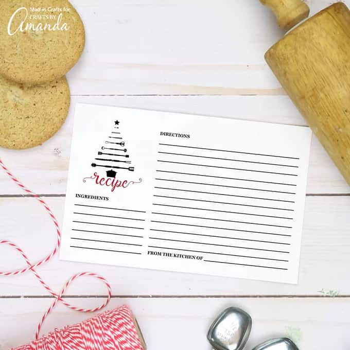 Christmas recipe card printable