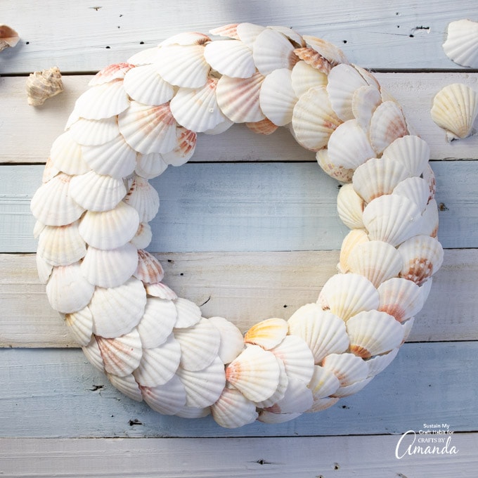 overhead shot of seashell wreath