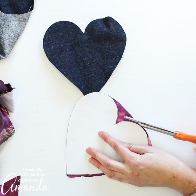 cutting large hearts out of scrap fabric