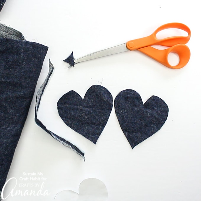 denim hearts made out of fabric