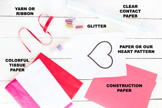 supplies for making Valentine heart suncatchers