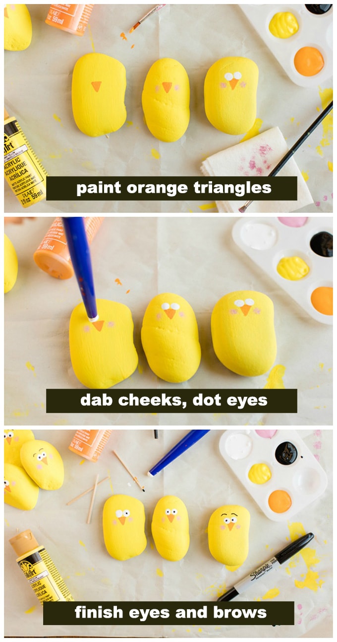 adding details to painted rock chicks