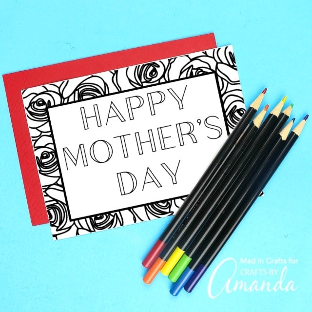 Happy Mother's Day coloring card on blue background