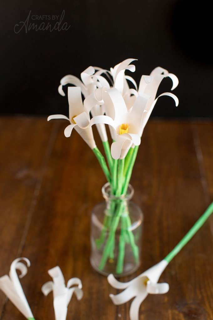jar of handprint easter lily flowers