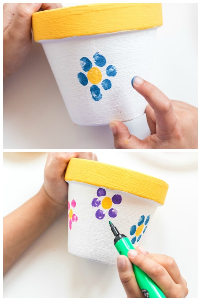 creating flowers with paint and fingerprints