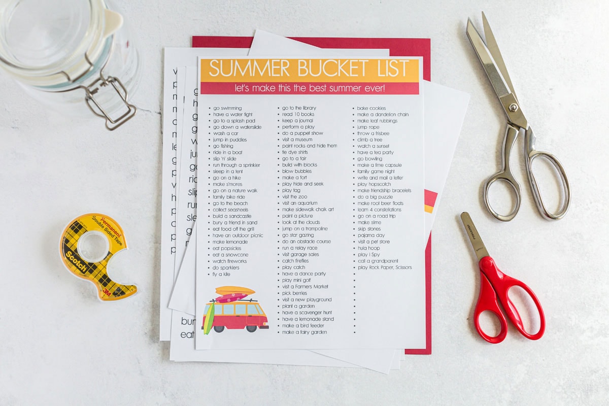 supplies for a summer bucket list