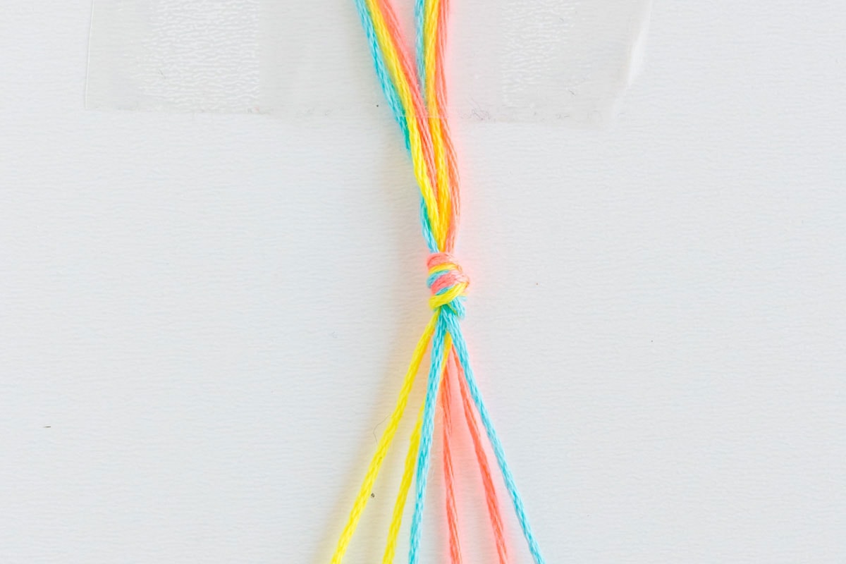 embroidery floss taped to table