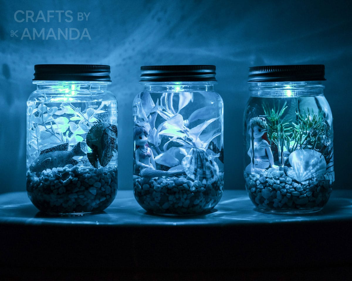 mason jar aquarium night lights all lit up