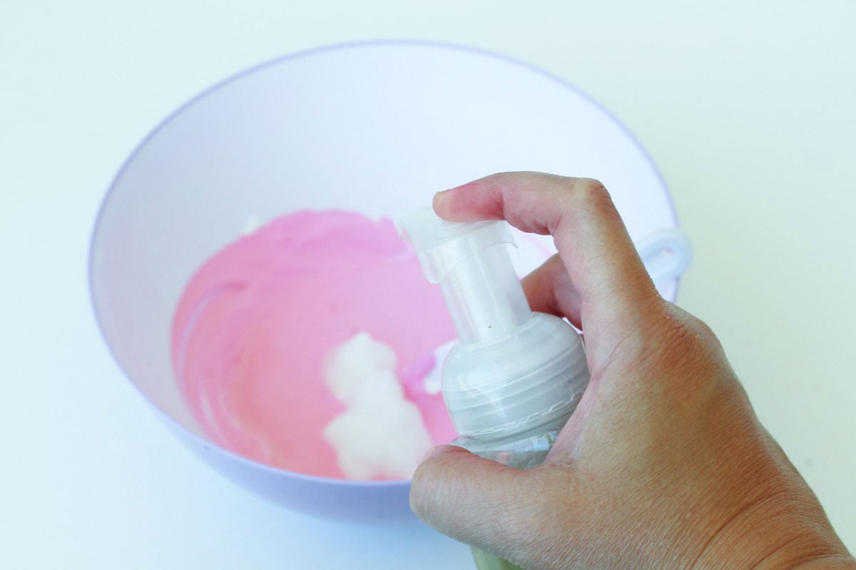 adding foaming hand soap to bowl