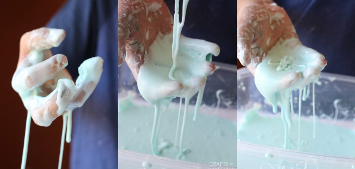 loose oobleck dripping from childs hand