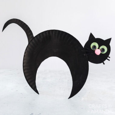paper plate black cat on white background