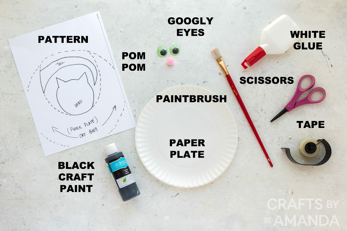 labeled supplies for paper plate black cat