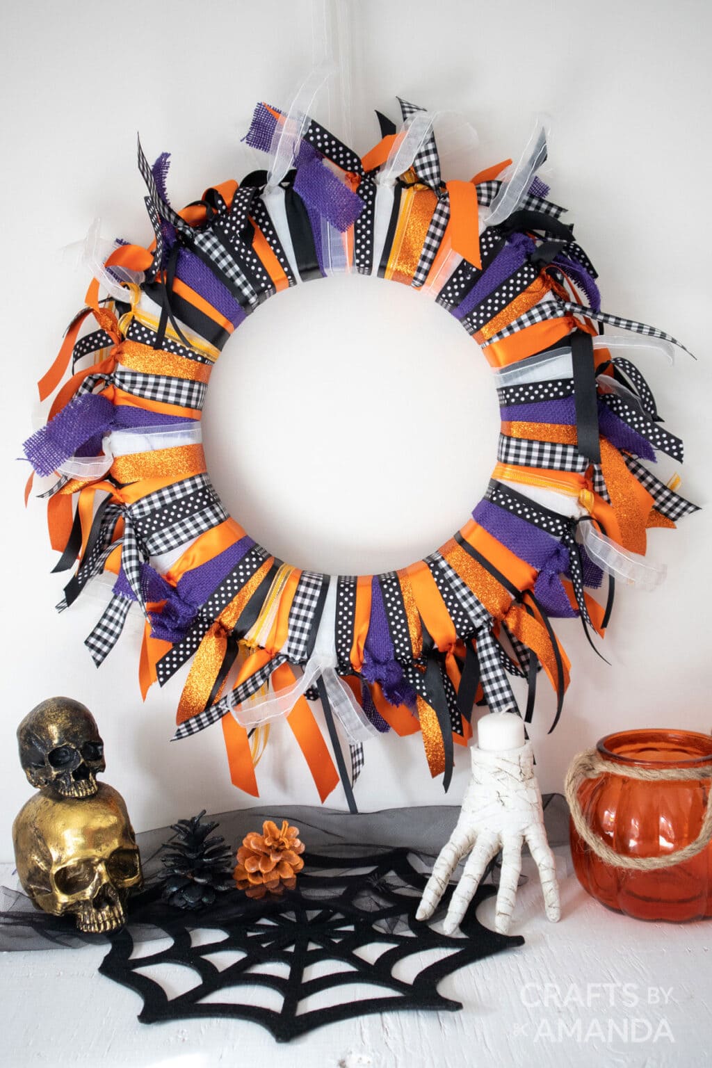 Halloween Ribbon Wreath - Crafts by Amanda - Halloween Crafts