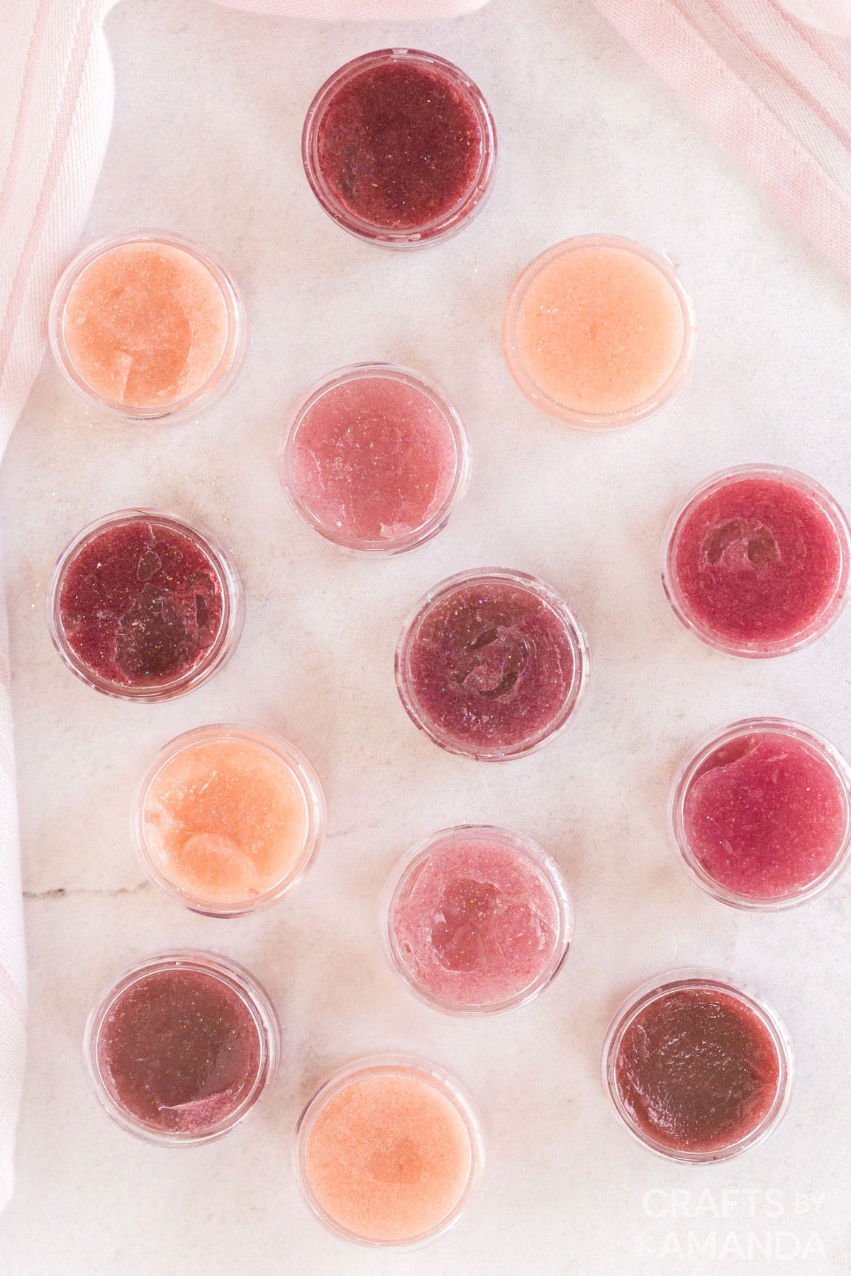 overhead view of lip gloss in containers