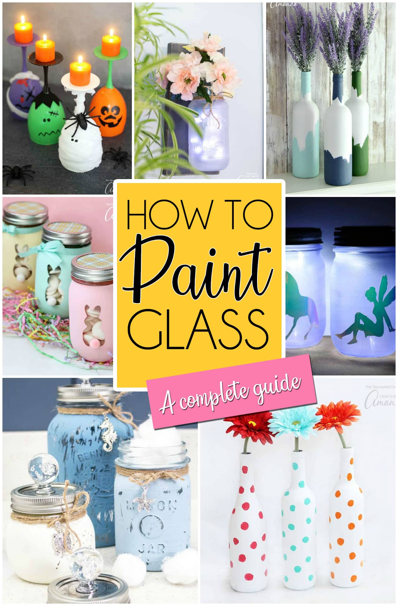 collage of glass painted projects
