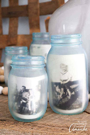 frosted mason jars with photos in them