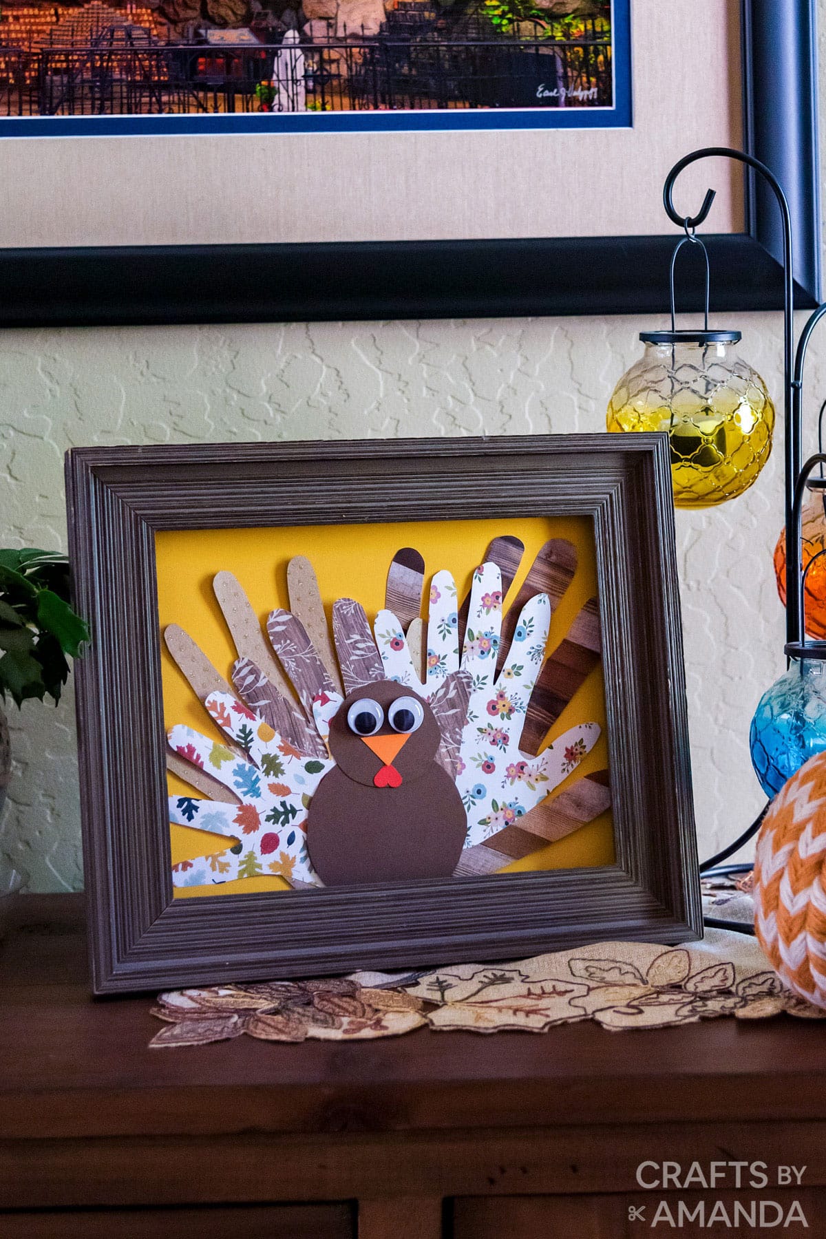 family handprint turkey in a frame