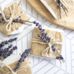 lavender soap wrapped in brown paper