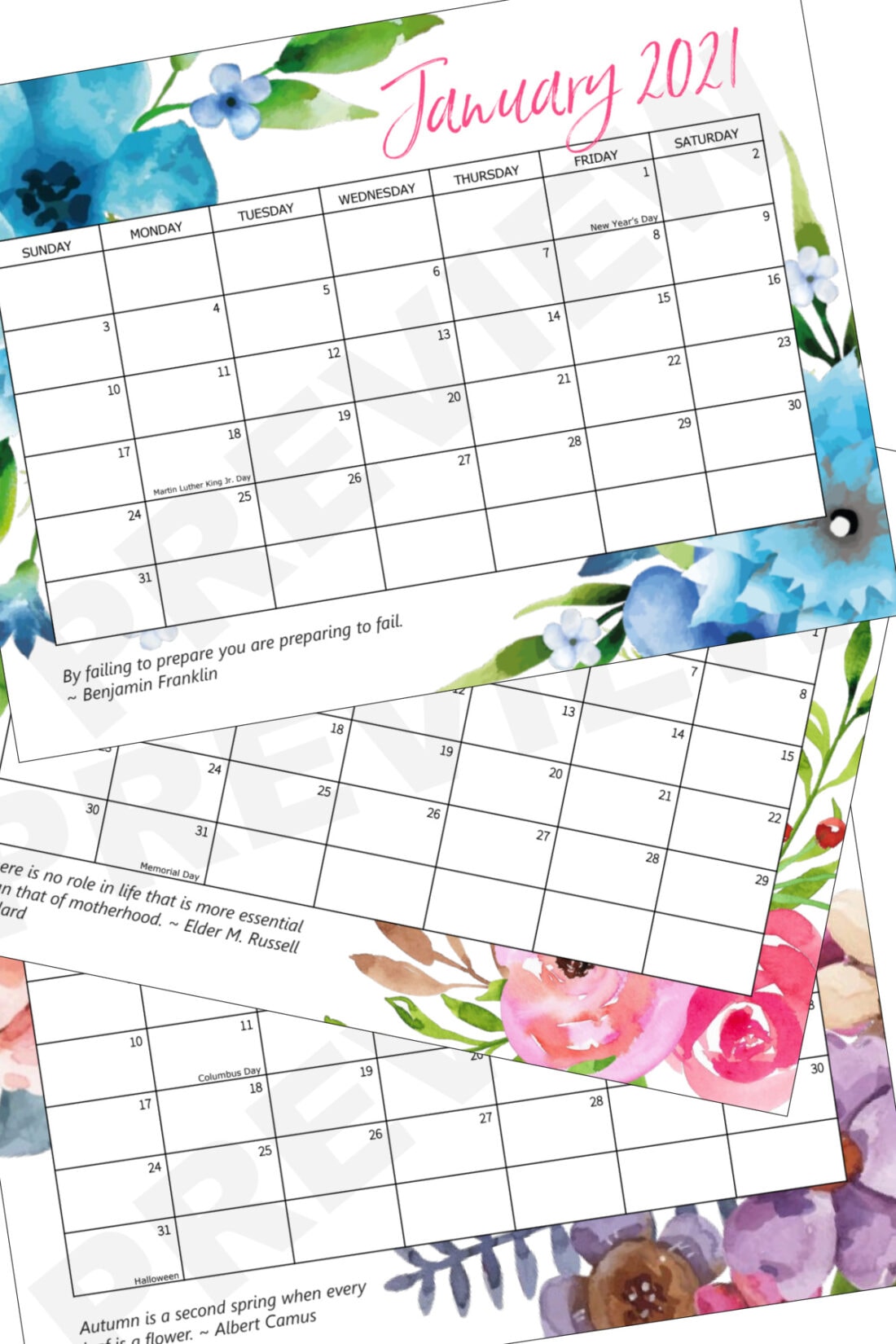 View Floral Monthly Calendar 2021 Printable Free Pics