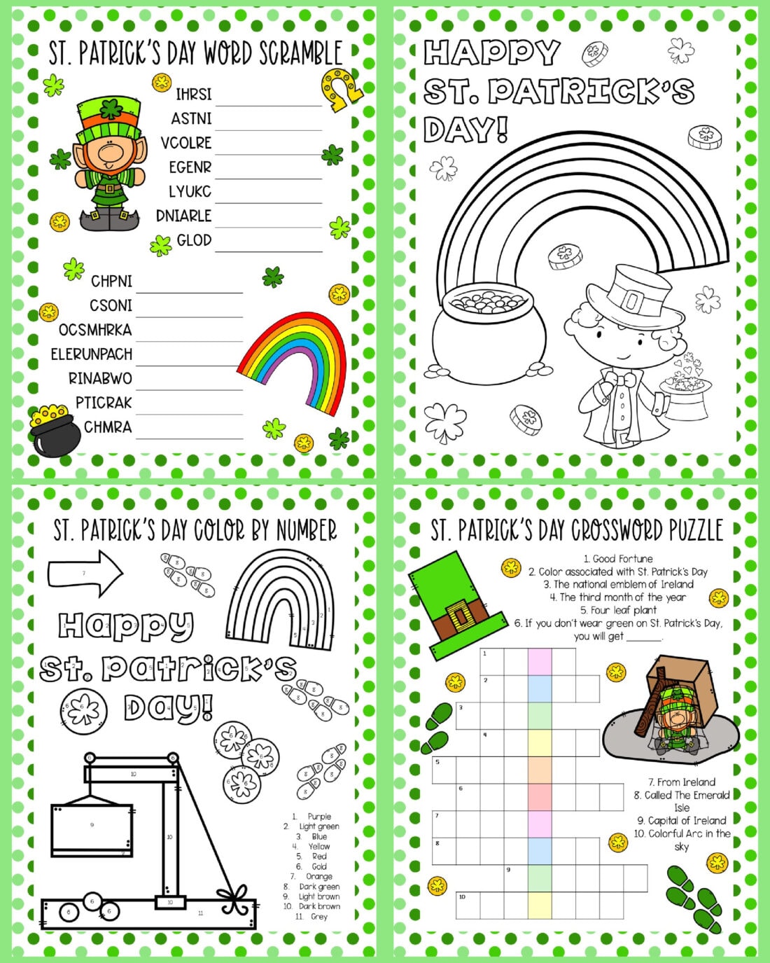 4 st patricks day printable activity sheets