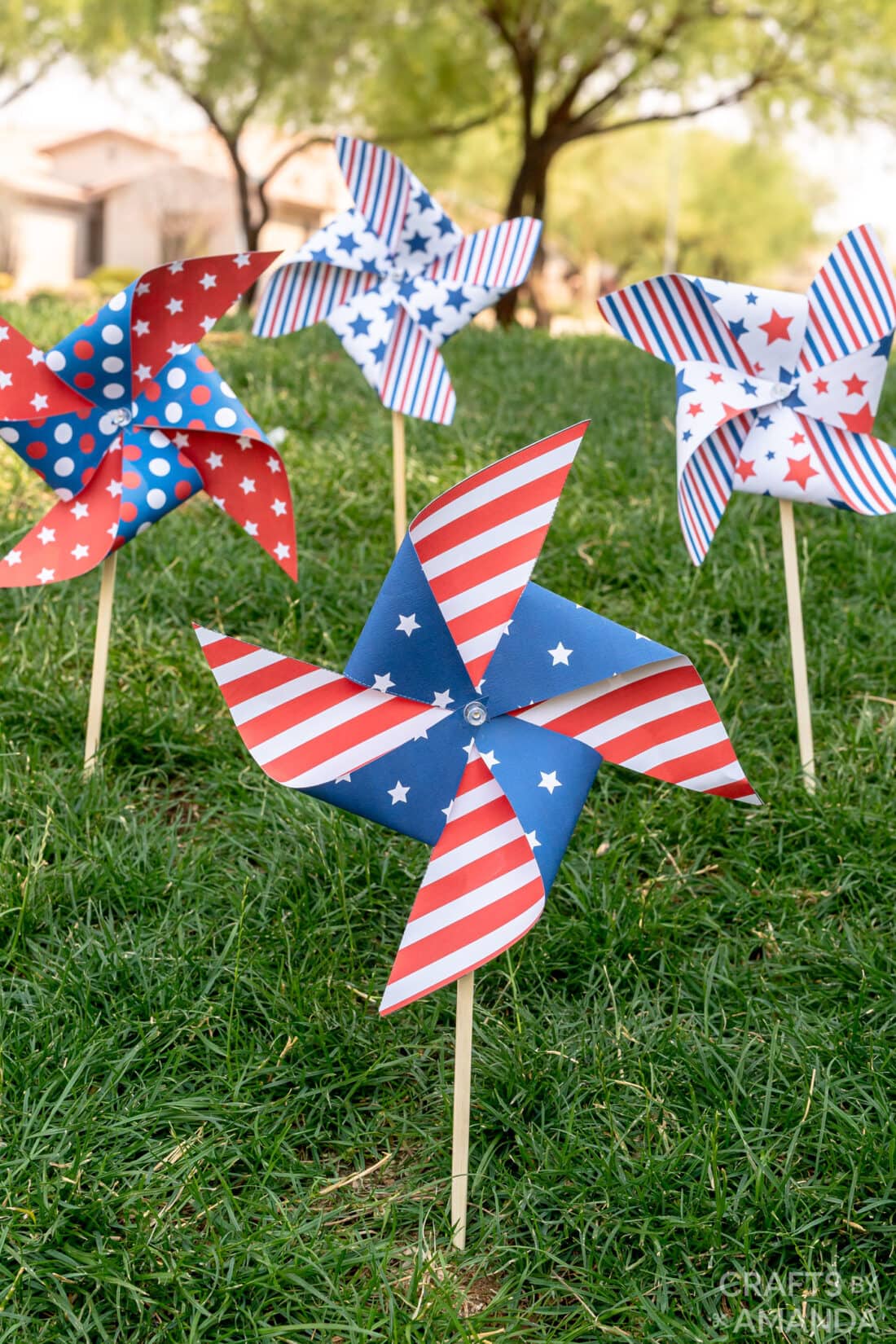 patriotic pinwheels in the grass