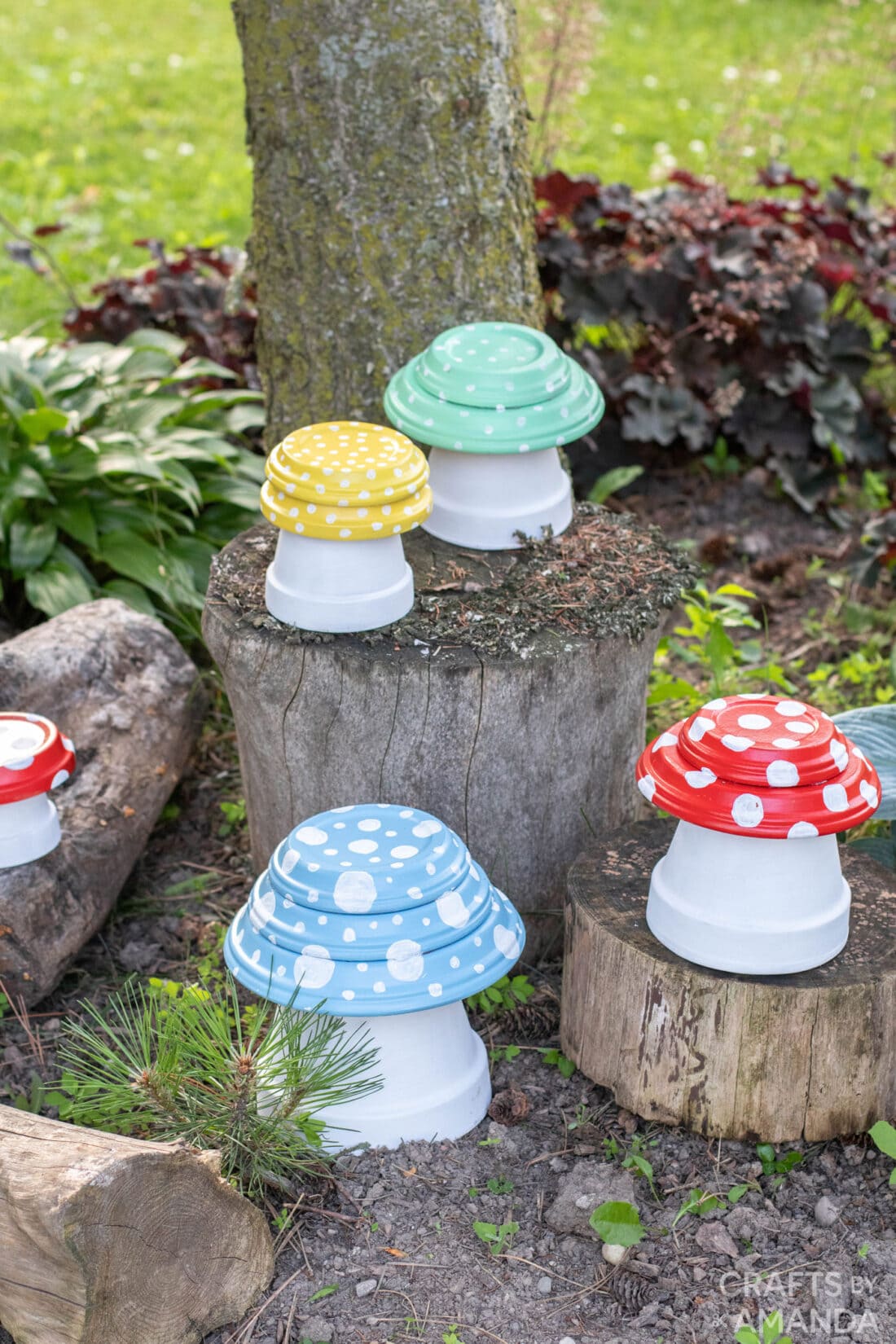 Clay Pot Toadstools in the yard