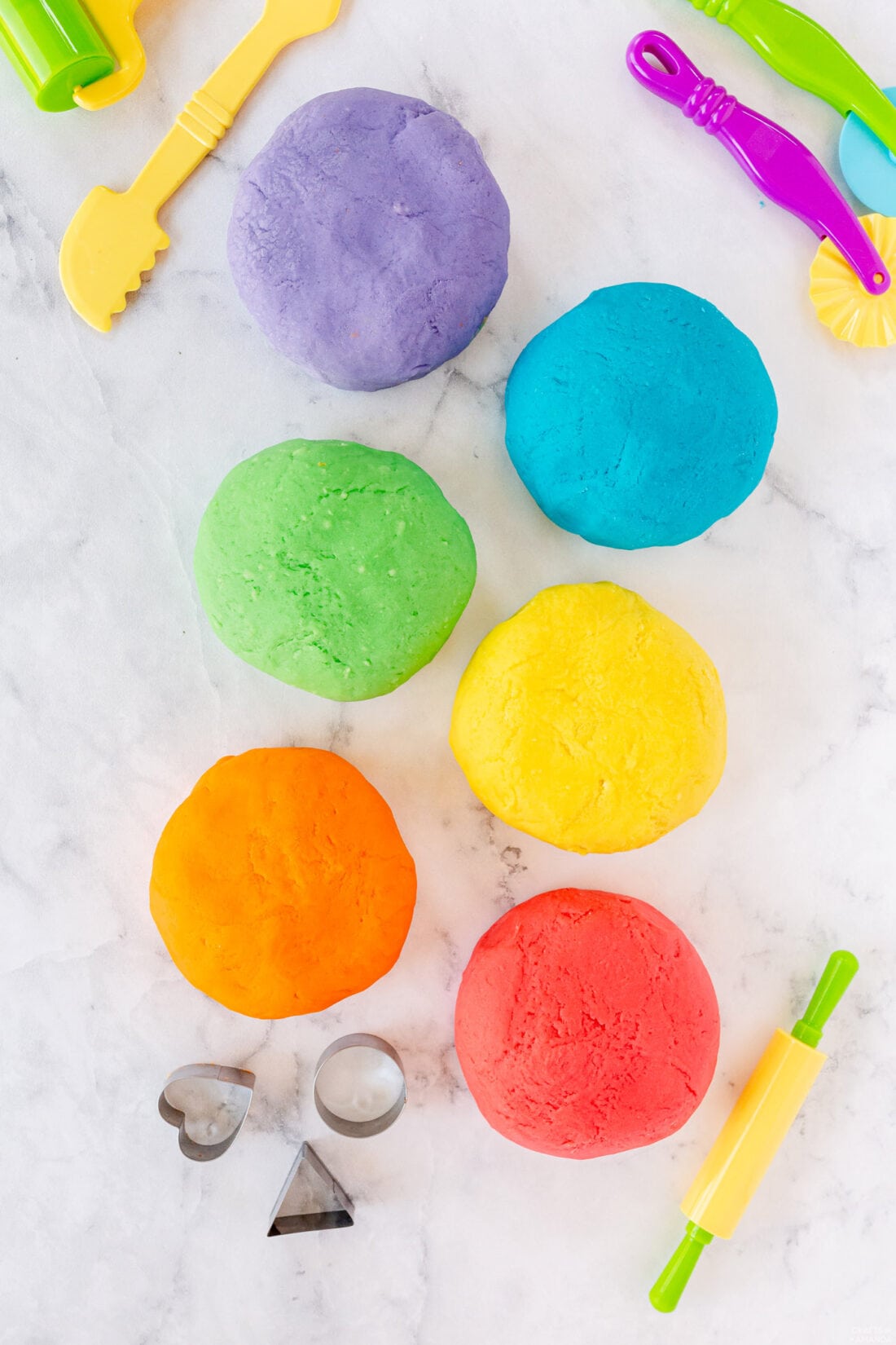 different colors of DIY play dough