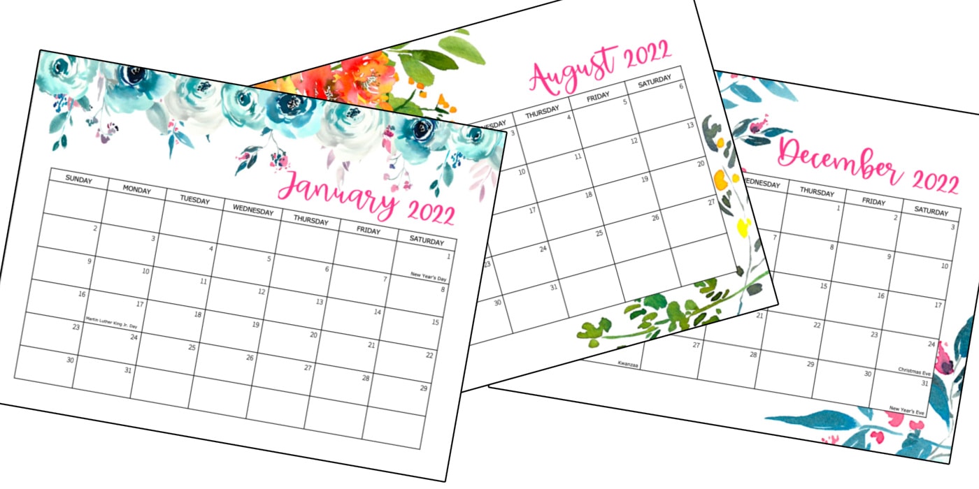 Printable Calendar 2022 Free Printable 2022 Calendar - Crafts By Amanda