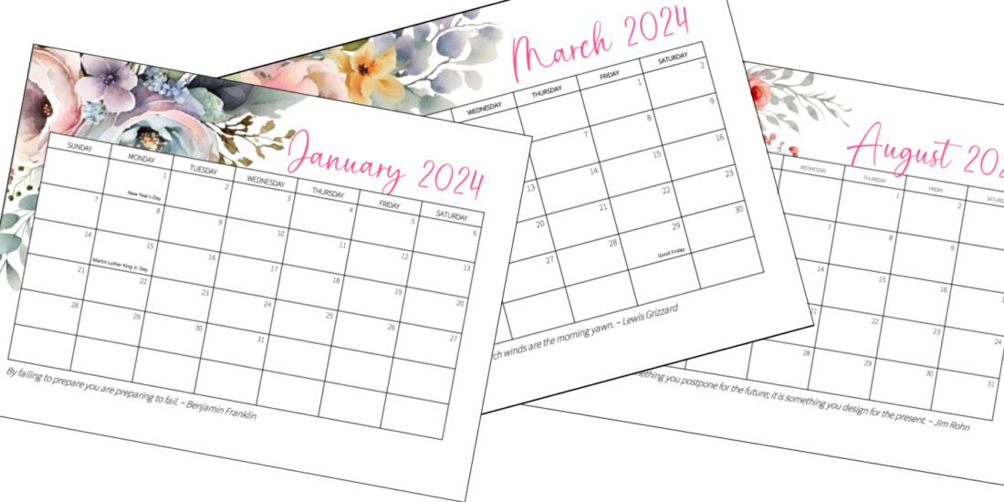 three pages of 2024 printable calendar
