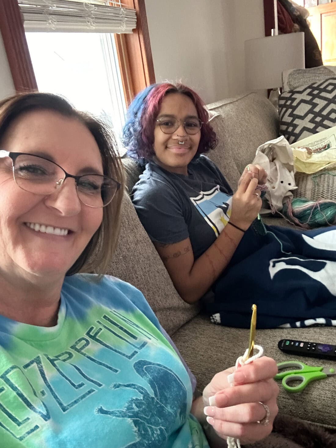 Sahsheem and I learning to crochet