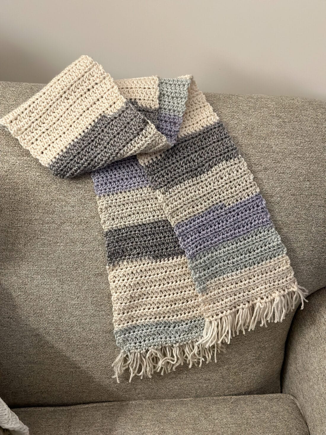 crochet scarf on chair