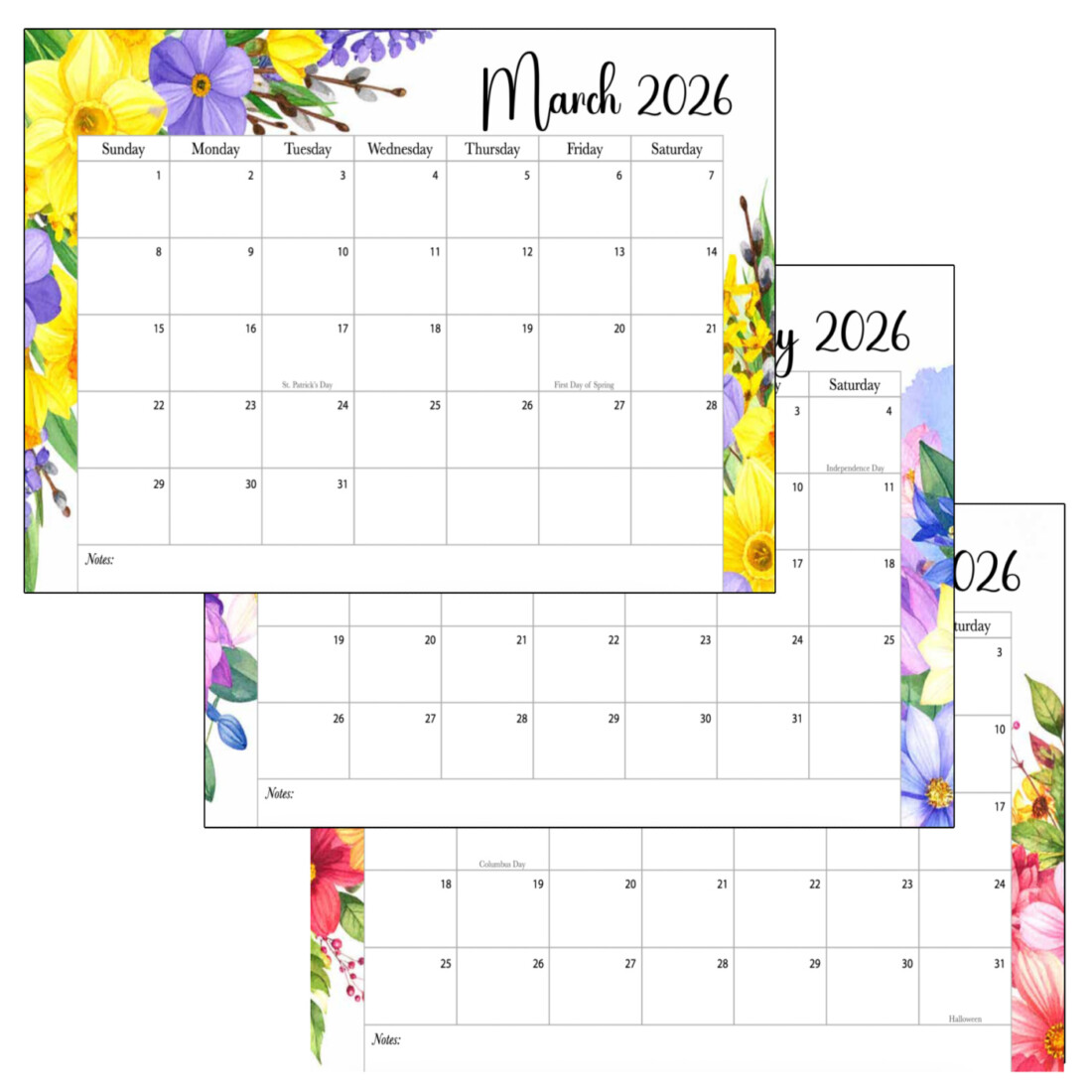 Stacked printable calendar designs