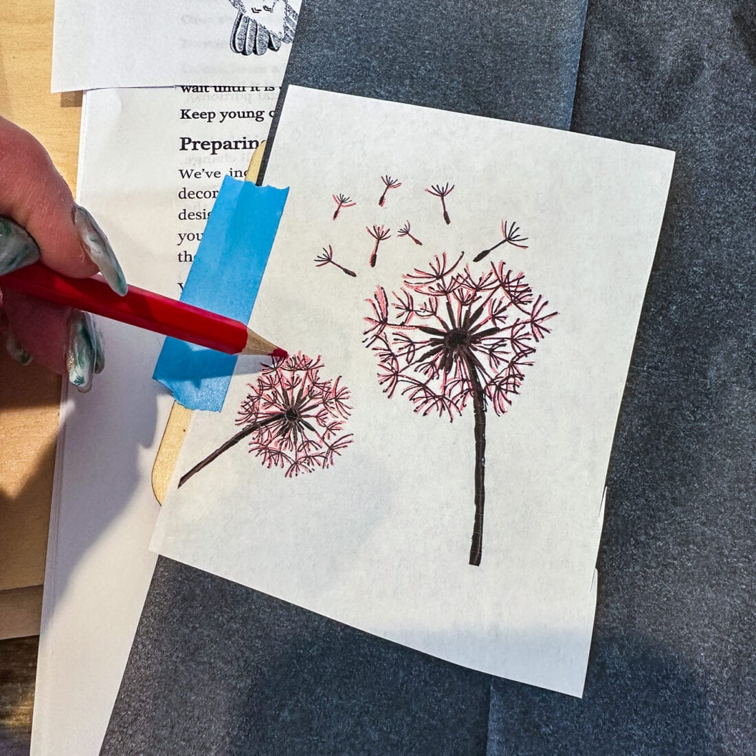 writing on model with transfer paper underneath