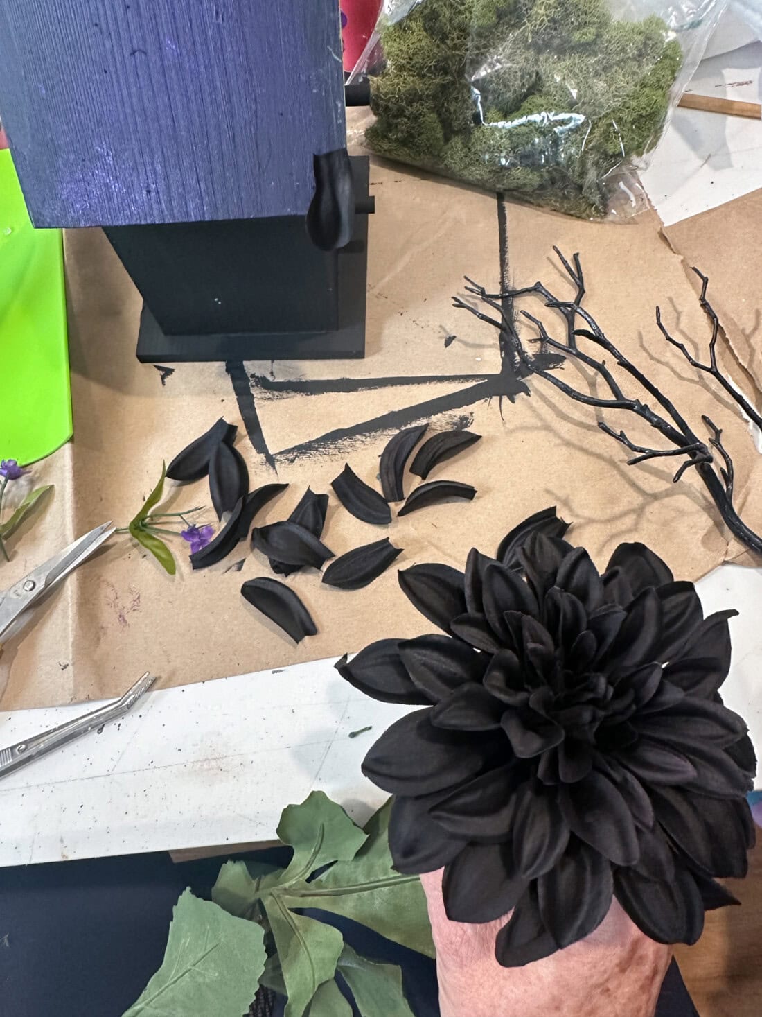 black faux flower